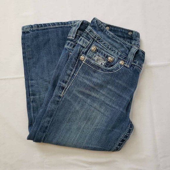 Miss Me Womens Capri Jeans Blue Stretch Embroidered Medium Wash Low Rise 28 - Picture 5 of 12